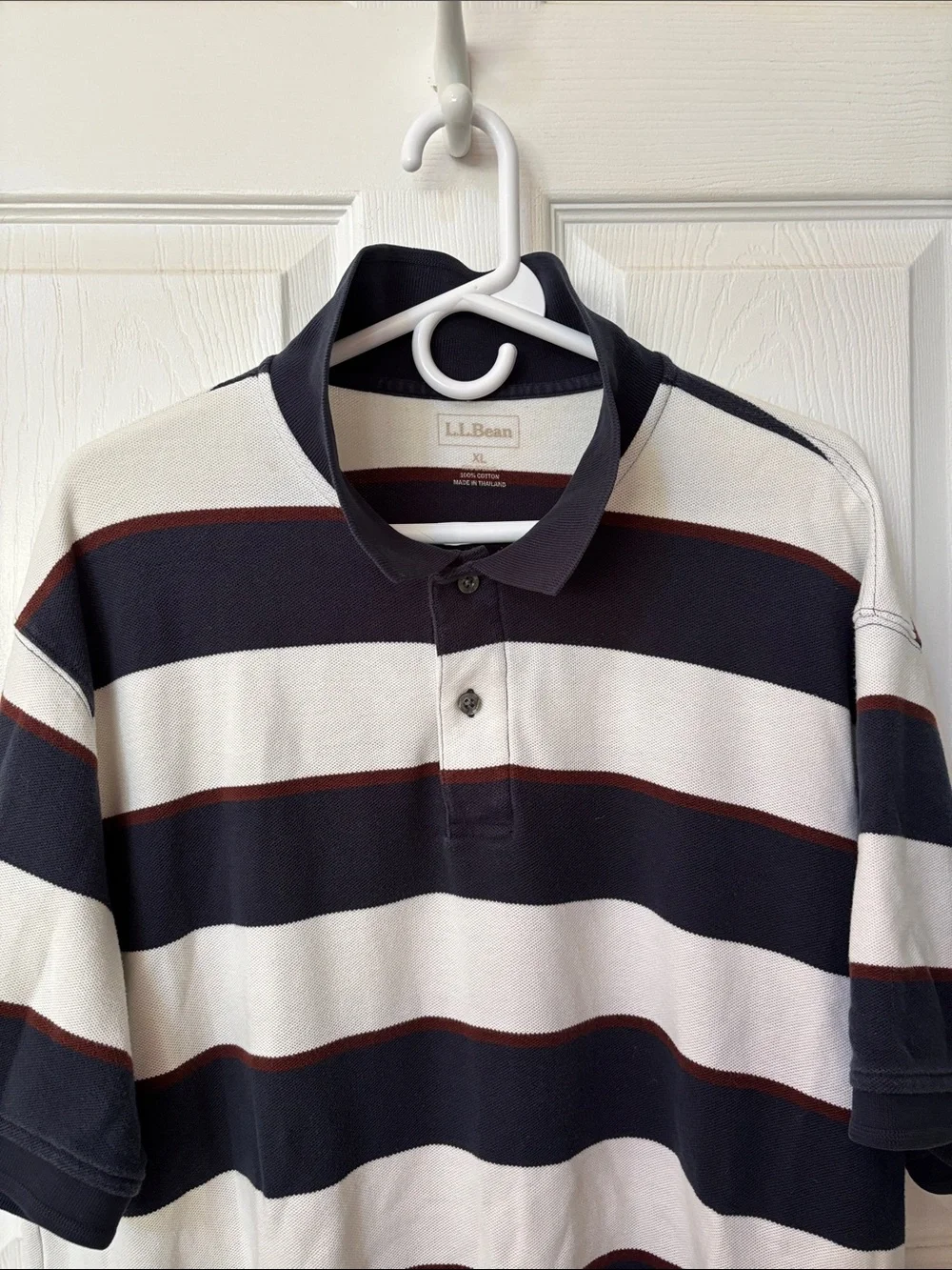 L.L. Bean Men’s Navy, White & Brown Striped Polo XL